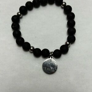 Lava Stone Bracelet with Mother of Pearls Sterling Silver Charm